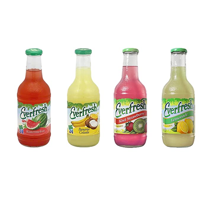 LUV BOX- variety Everfresh Juice 24 oz pack of 4 , banana colada ,watermelon ,kiwi strawberry , cherry lemonade - 384921897094