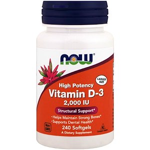 Now Foods, Vitamin D-3 High Potency, 2,000 IU, 240 Softgels (Pack of 4) - 393911429733