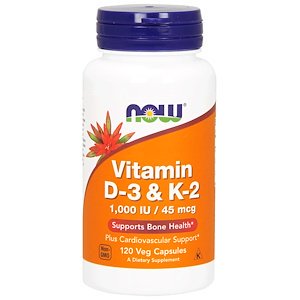 Now Foods, Vitamin D-3 & K-2, 1,000 IU / 45 mcg, 120 Veg Capsules (Pack of 2) - 393911430074