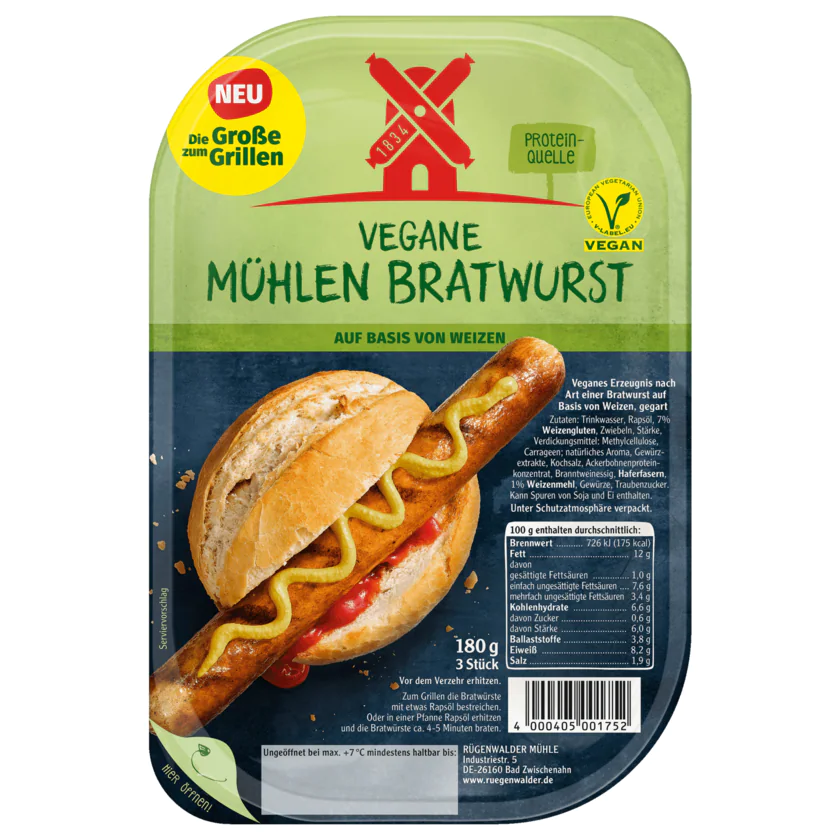 Rügenwalder Mühle Vegane Mühlen Bratwurst 180g - 4000405001752