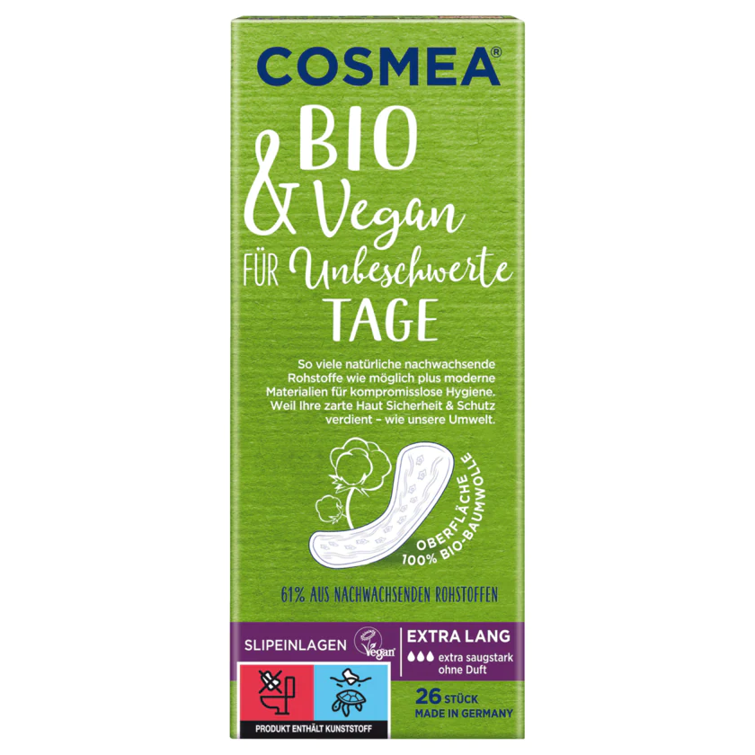 Cosmea Bio & Vegan Slipeinlagen Bio Comfort Lang 26 Stück - 4000576013394