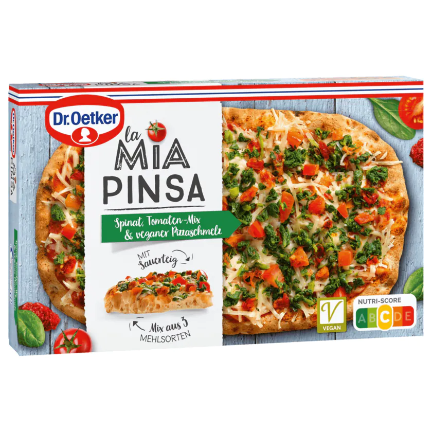 Dr. Oetker La Mia Pinsa Spinat Tomaten-Mix & veganer Pizzaschmelz vegan 320g - 4001724040903