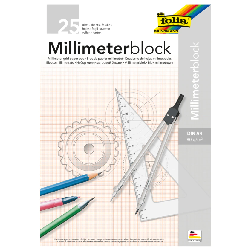 Folia Paper Millimeterblock DIN A4 80g/m² 25 Blatt - 4001868820256