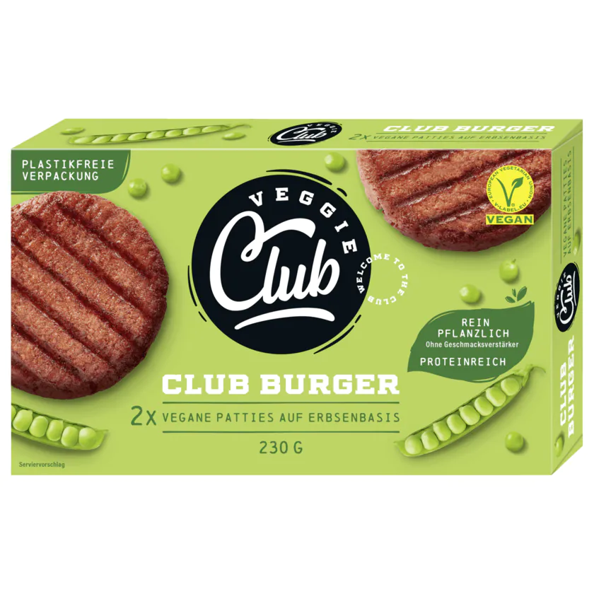 Veggie Club Burger Vegane Patties auf Erbsenbasis 230g - 4004155020278