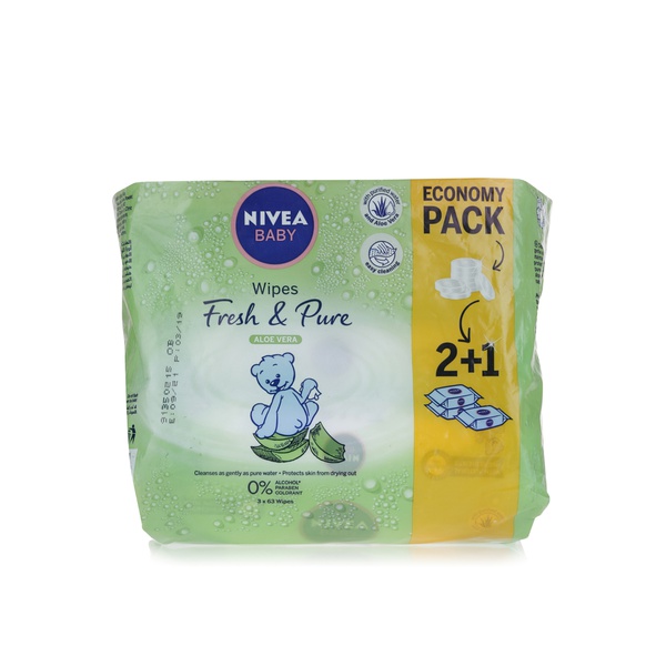 Nivea fresh & pure baby wipes x63 2+1 - Waitrose UAE & Partners - 4005900634740