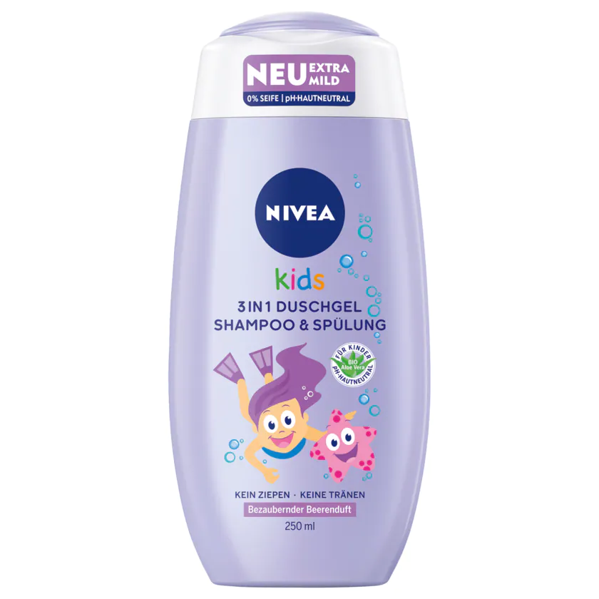 NIVEA Kids 3in1 Duschgel Shampoo & Spülung Bezaubernder Beerenduft 250ml - 4005900674128
