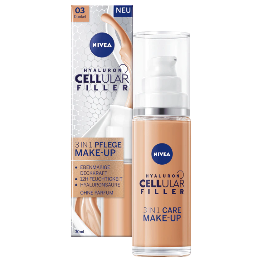 NIVEA Hyaluron Cellular Filler 3 in 1 Care Make-Up 03 Dunkel 30ml - 4005900839411