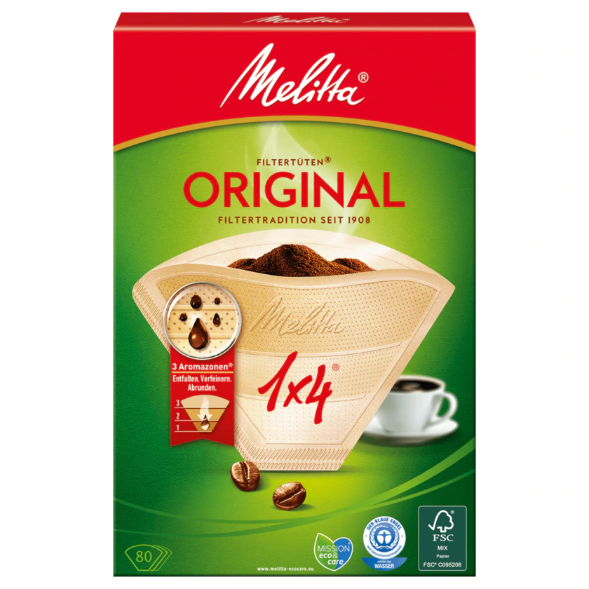 Melitta Filtertüten 1x4 naturbraun Aroma 80 Stück - 4006508206810