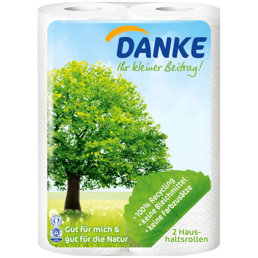 Danke Haushaltstücher Rollen 3-lagig aus 100% Recycling Papier 2x45 Blatt - 4006670363502