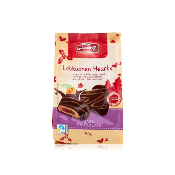 Lambertz lebkuchen dark chocolate fruit hearts 150g - Waitrose UAE & Partners - 4006894307900
