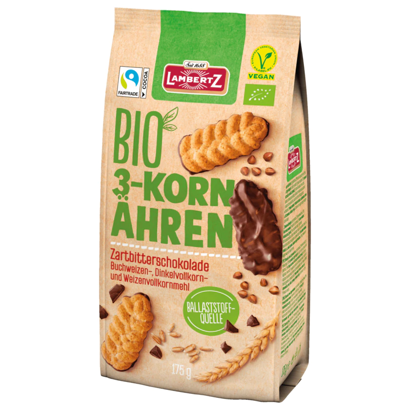Lambertz Bio 3-Korn Ähren Zartbitterschokolade vegan 175g - 4006894476903