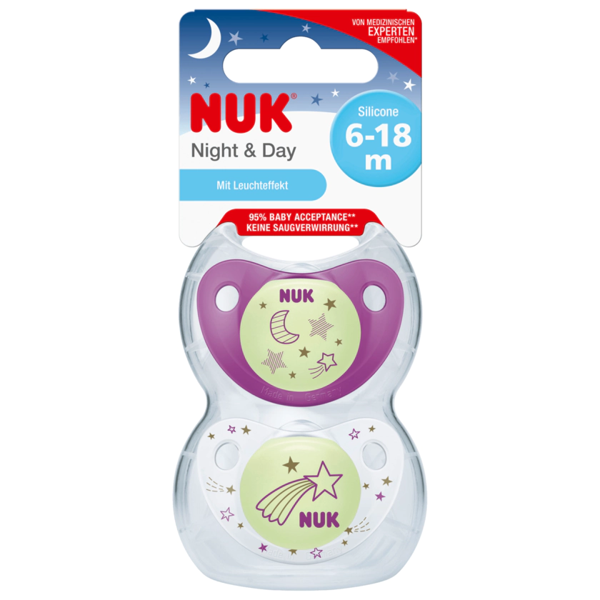 Nuk Night & Day Silicone 6-18 Monate 2 Stück - 4008600260097