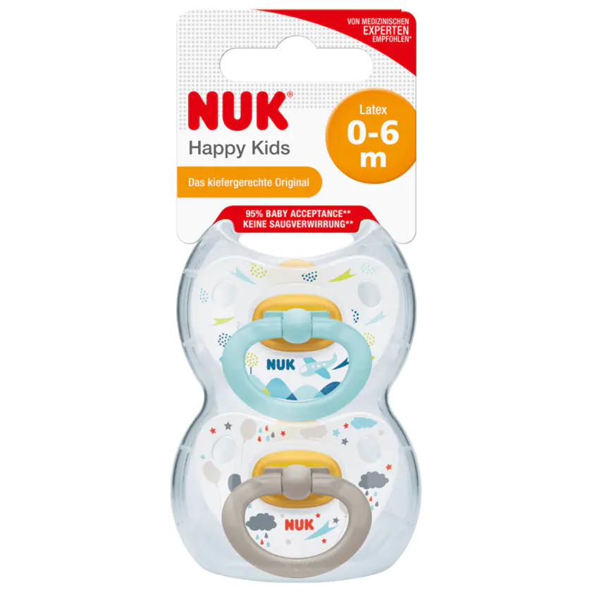 Nuk Happy Kids Latex 0-6 Monate 2 Stück - 4008600261308