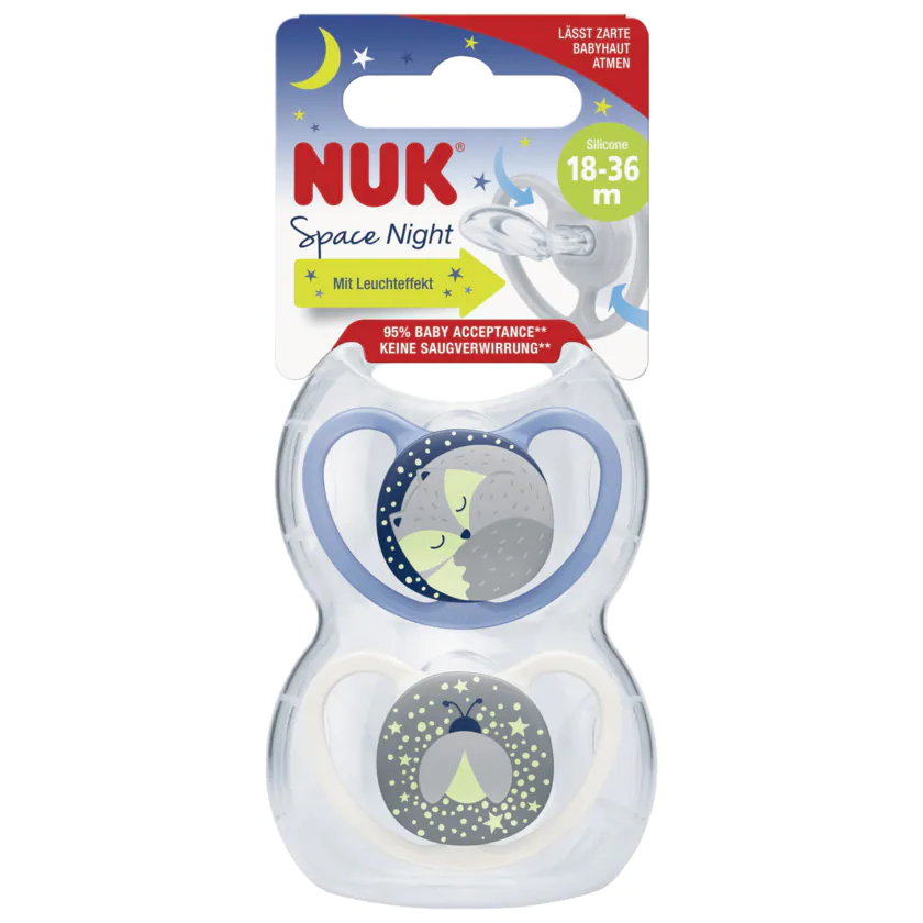 Nuk Space Night Schnuller Silikon 18-36 Monate 2 Stück - 4008600371465