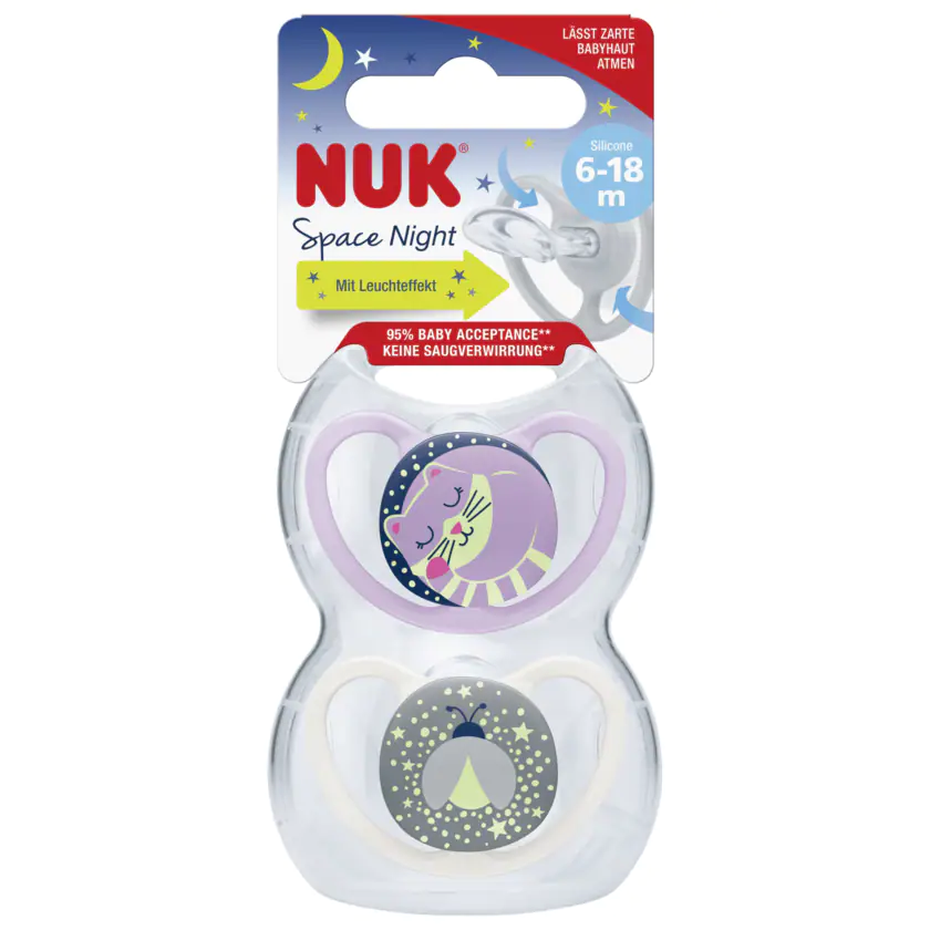 Nuk Space Night Schnuller Silikon 6-18 Monate 2 Stück - 4008600371526