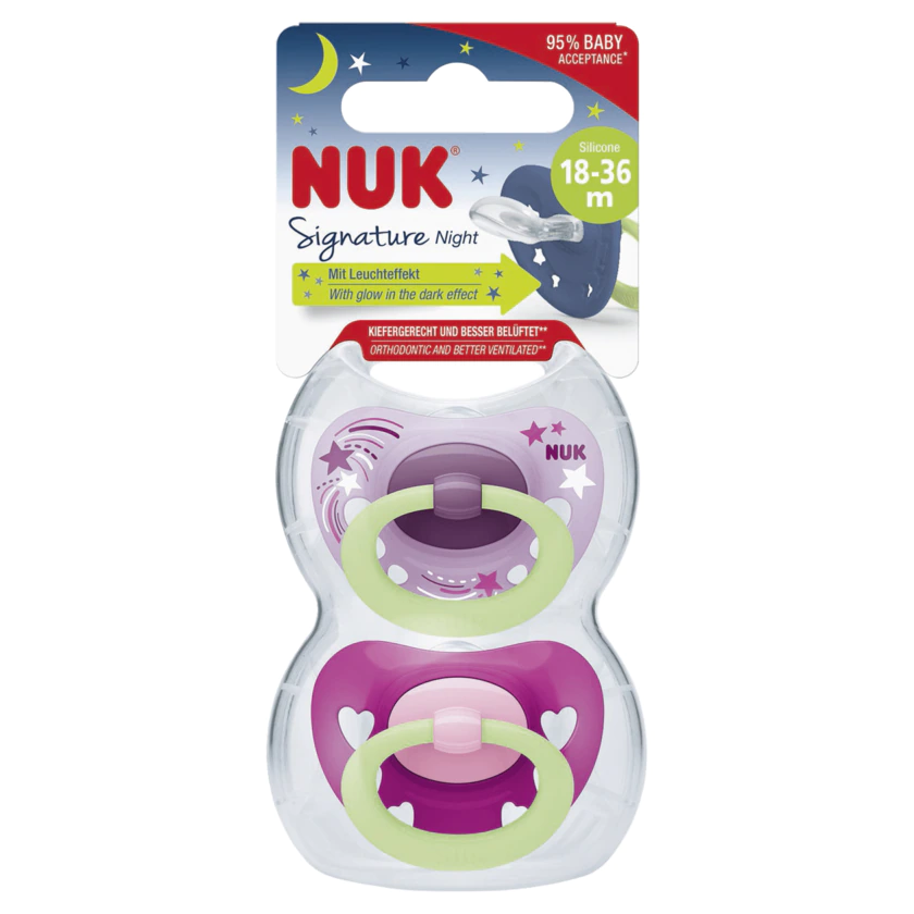 Nuk Signature Night Schnuller mit Leuchteffekt Silicone 18-36 Monate 2 Stück - 4008600378778