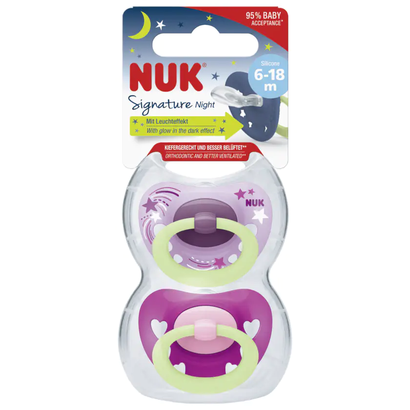 Nuk Signature Night Schnuller mit Leuchteffekt Silicone 6-18 Monate 2 Stück - 4008600378808