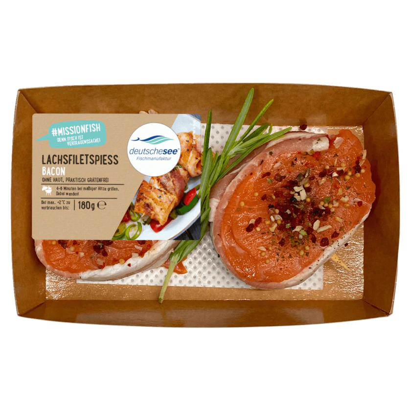 Deutsche See Lachsfiletspiess Bacon 180g - 4009239501711