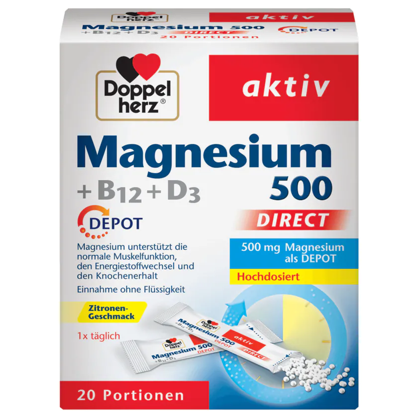 Doppelherz aktiv Magnesium 500 +B12 +D3 Direct 20g - 4009932001891