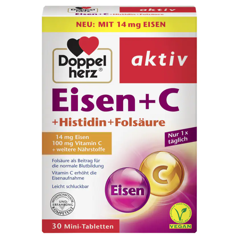 Doppelherz Eisen + C+ Histidin + Folsäure 30 Mini-Tabletten - 4009932132809