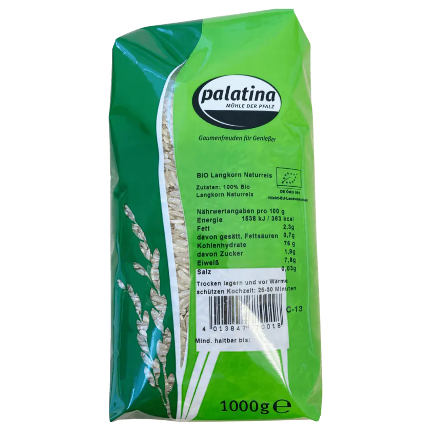 Palatina Bio Langkorn Naturreis 1kg - 4013847770018