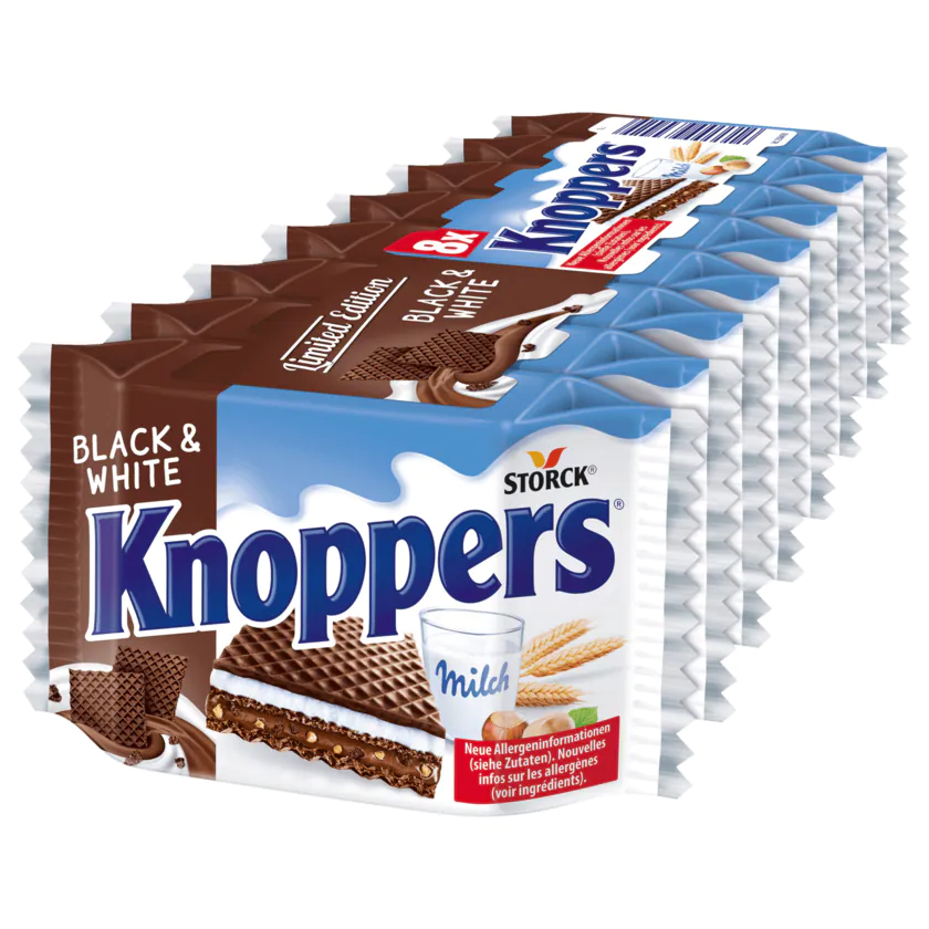 Knoppers Black & White 200g, 8 Stück - 4014400930429