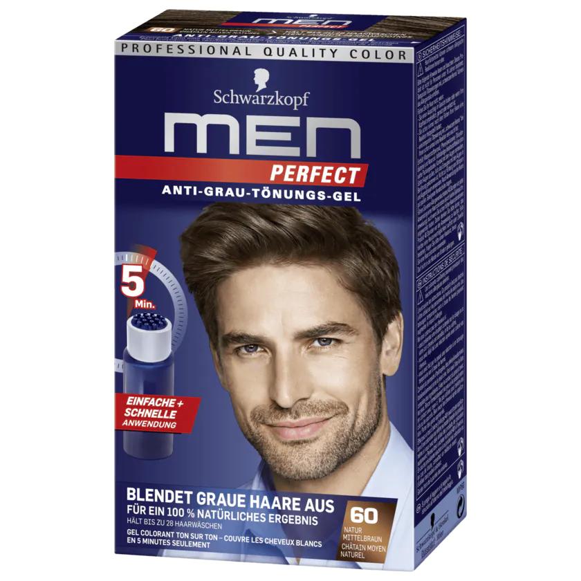 Schwarzkopf Men Perfect Tönung Anti-Grau-Gel 60 Natur Mittelbraun 80ml - 4015000529150