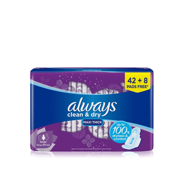 Always clean & dry maxi thick pads with wings x50 - Waitrose UAE & Partners - 4015400245940