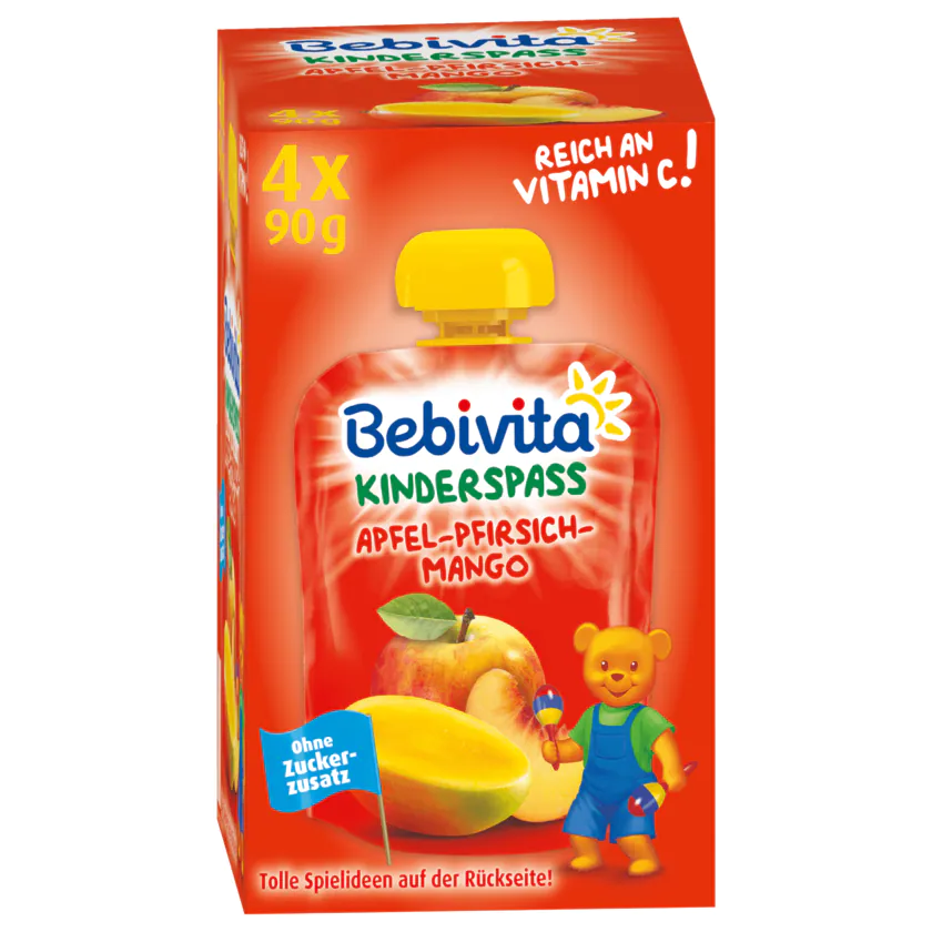Bebivita Kinder-Spaß Apfel-Pfirsich-Mango 4x90g - 4018852017332