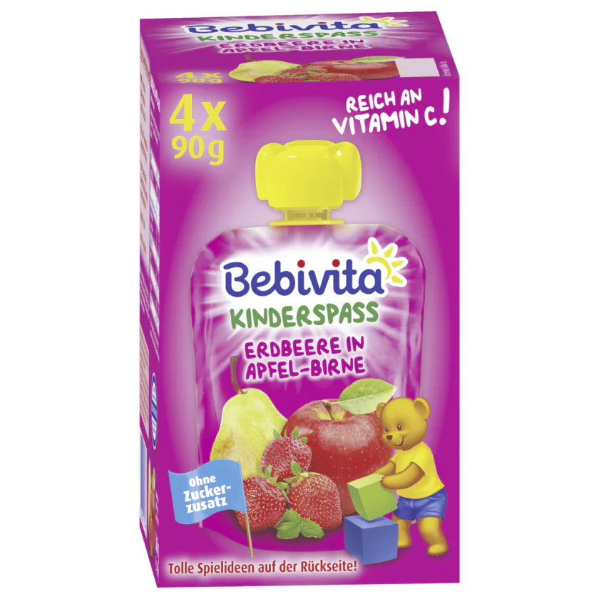 Bebivita Kinder-Spaß Erdbeere in Apfel-Birne 4x90g - 4018852028505
