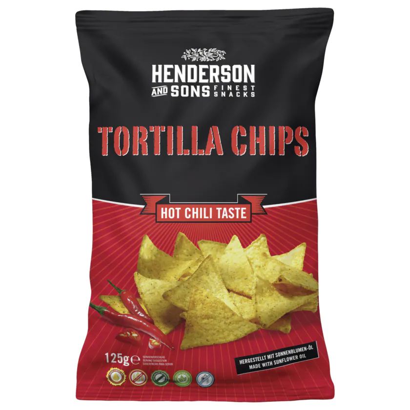 Henderson and Sons Tortilla Chips Hot Chili 125g - 4053091082352