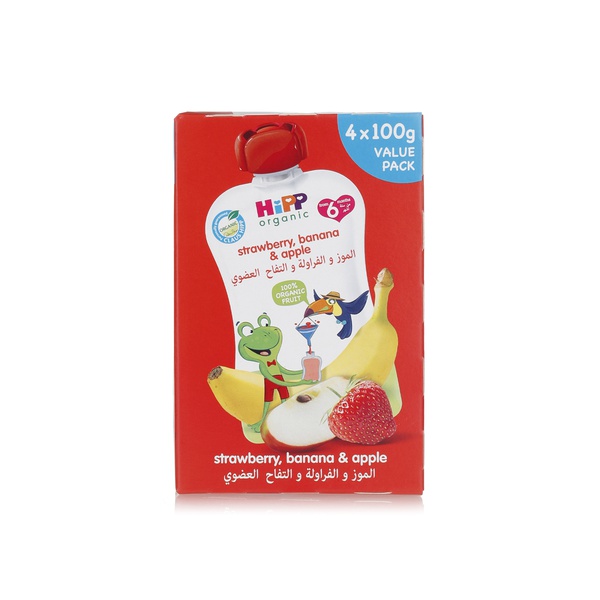 Hipp Organic strawberry, banana and apple pouch 4x100g - Waitrose UAE & Partners - 4062300076242