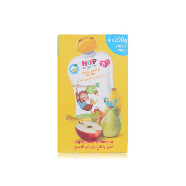 Hipp Organic apple, pear and banana puree 4 x 100g - Waitrose UAE & Partners - 4062300076280