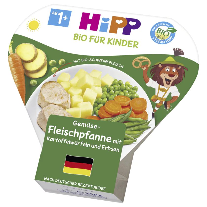 Hipp Bio Gemüse-Fleischpfanne mit Kartoffelwürfeln und Erbsen ab 1+ Jahr 250G - 4062300255029