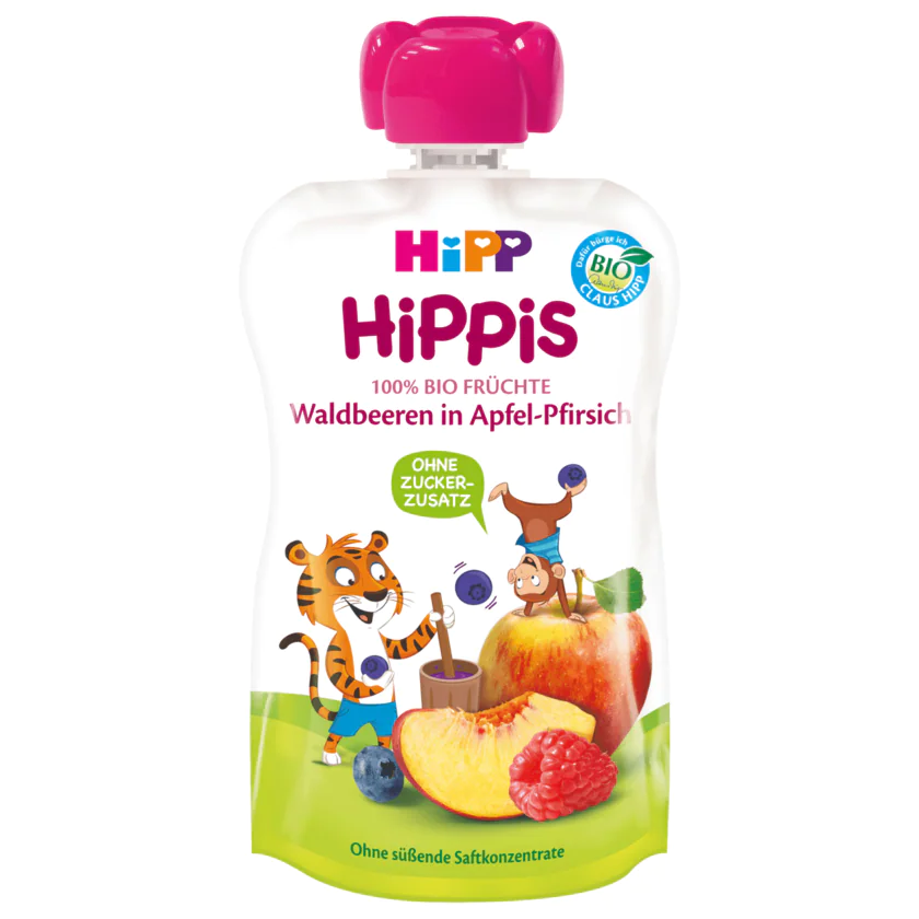 Hipp Bio Hippis Waldbeeren in Apfel-Pfirsich 100 g - 4062300278554