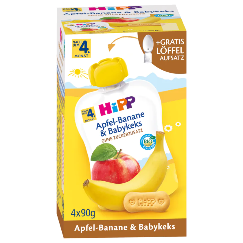 Hipp Bio Apfel-Banane & Babykeks 4x90g - 4062300289437