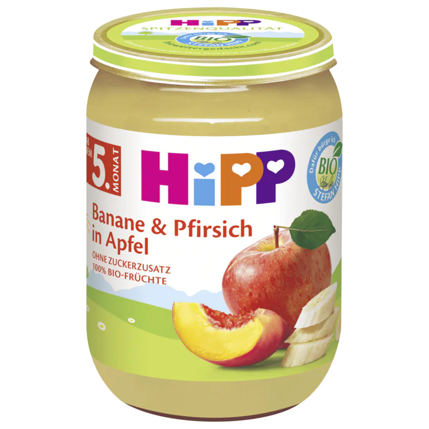 Hipp Bio Banane & Pfirsich in Apfel ab 5.Monat 190G - 4062300297081