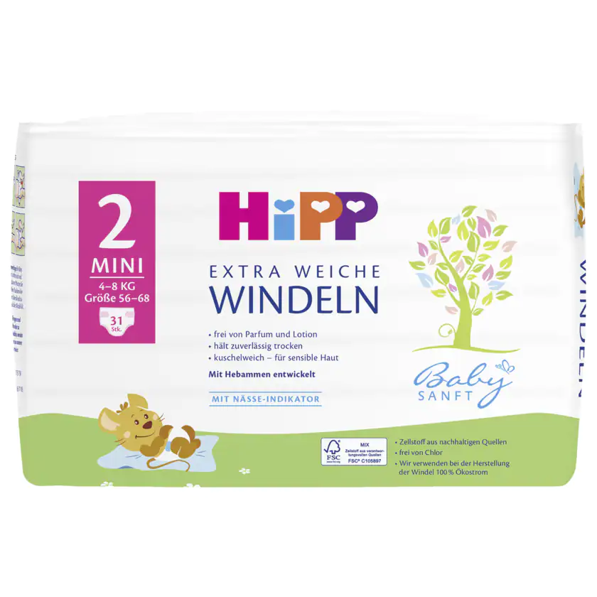 Hipp Windeln Gr.2 Mini 3-6 kg 31 Stück - 4062300341029