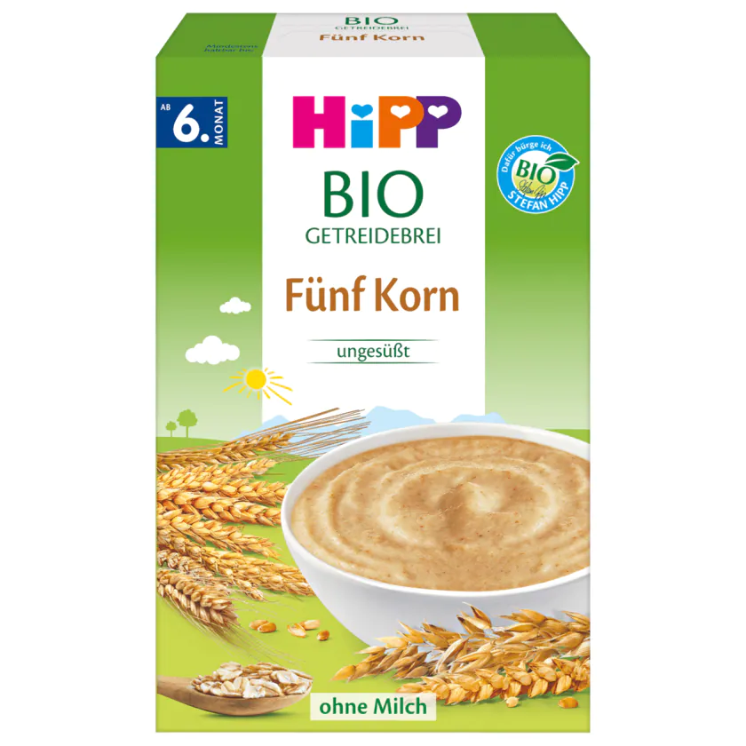 Hipp Bio Getreidebrei 5-Korn ungesüßt ab dem 6.Monat 200G - 4062300344877