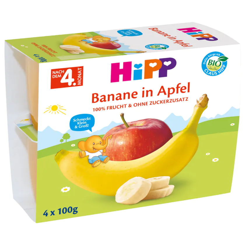 Hipp Frucht-Pause Bio Banane in Apfel 4x100g - 4062300380806
