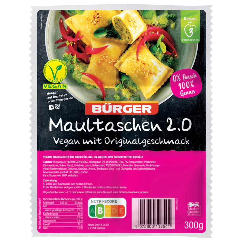 Bürger Maultaschen 2.0 vegan 300g - 4075600112541