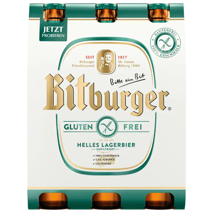 Bitburger Helles Lagerbier glutenfrei 6x0,33l - 4102430072766