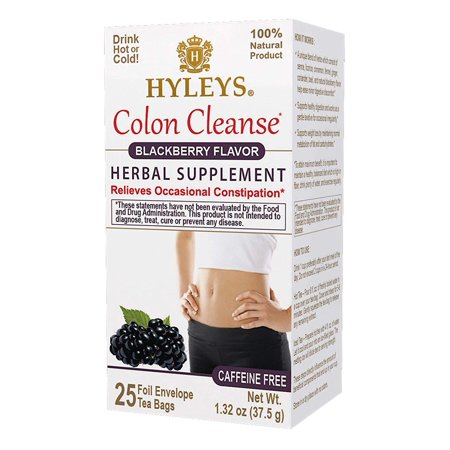Hyleys Wellness Colon Cleanse Blackberry Tea - 25 Tea Bags (GMO-Free, Caffeine-Free, Gluten-Free, Dairy-Free, Sugar-Free and 100% Natural) - 412727845268