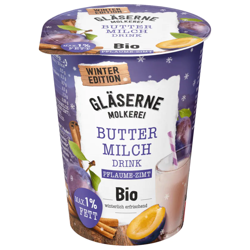 Gläserne Molkerei Bio Buttermilch Drink Pflaume-Zimt 500g - 4260026433060