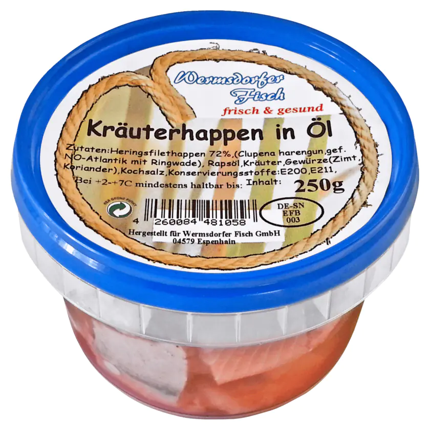 Wermsdorfer Fisch Heringsfilethappen in Kräuteröl 180g - 4260084481058