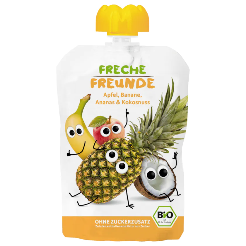 Erdbär Bio Freche Freunde Apfel, Banane, Ananas & Kokosnuss 100 g - 4260249140103