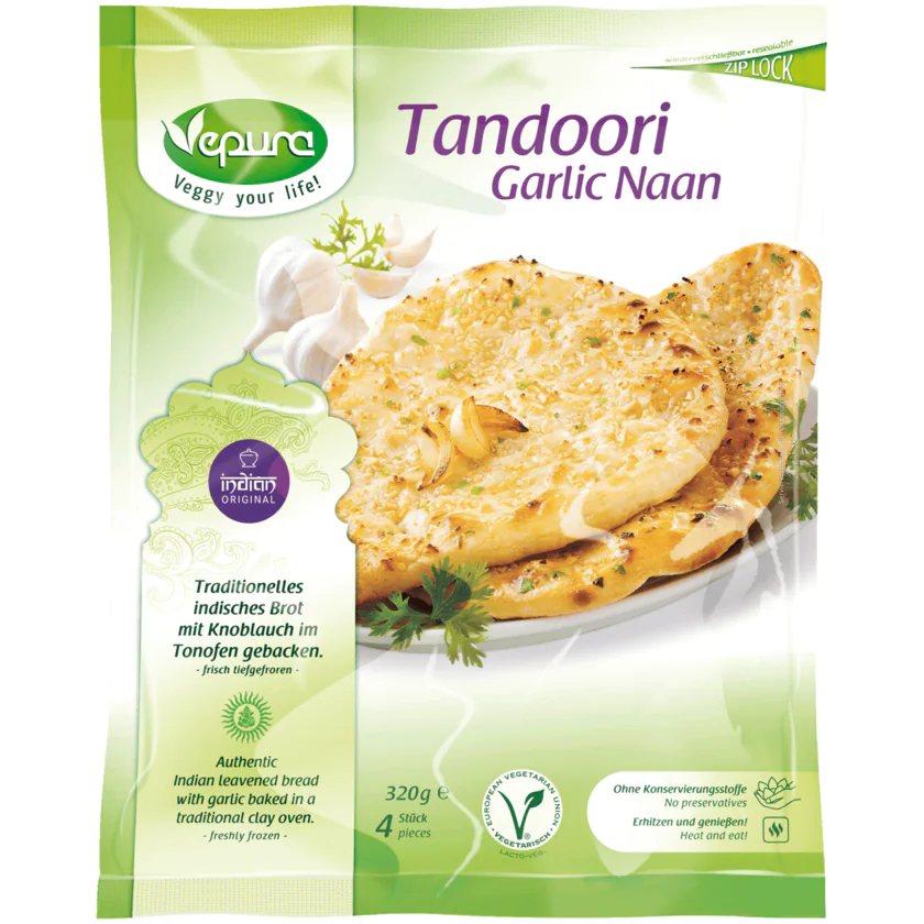 Vepura Tandoori Naan Garlic Vegetarisch 320g - 4260357270099