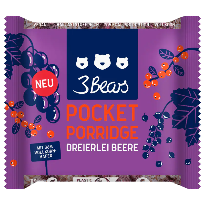 3Bears Pocket Porridge Dreierlei Beere vegan 55g - 4260462982122