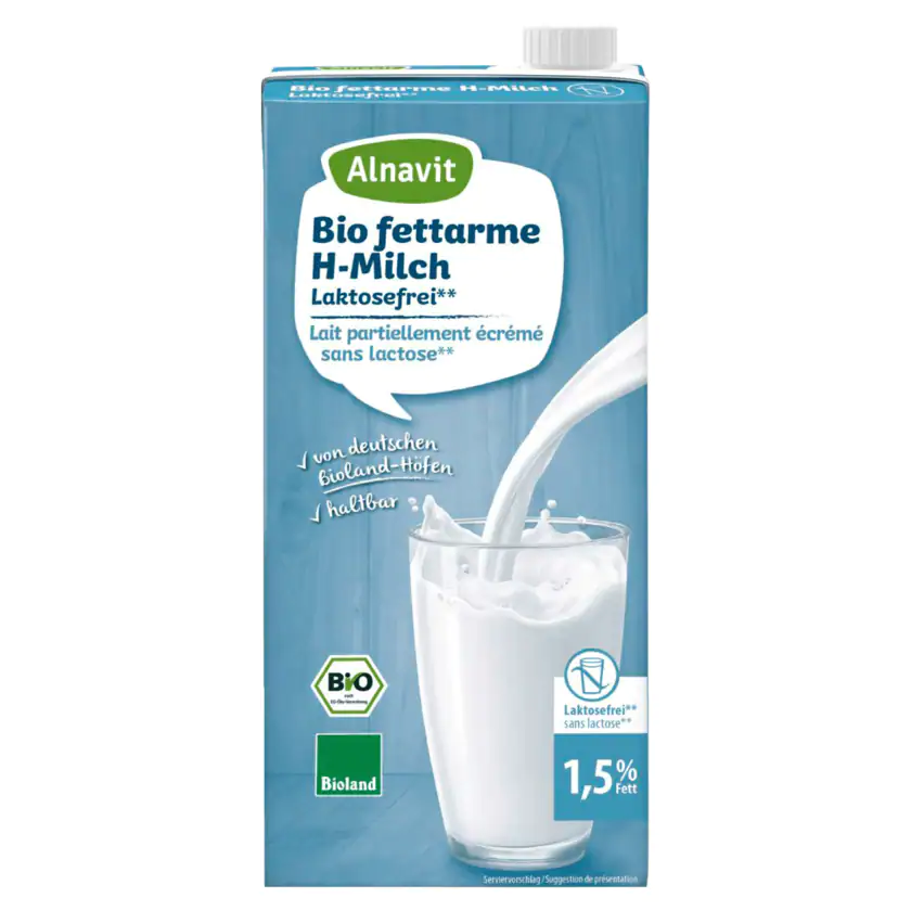 Alnavit Bio fettarme Milch 1,5 % laktosefrei 1l - 4260546672376
