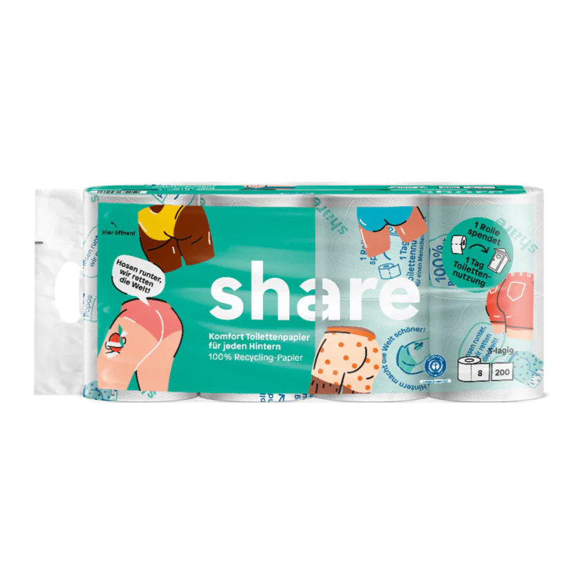 share Recycling Toilettenpapier 3-lagig 8x200 Blatt - 4260556672700